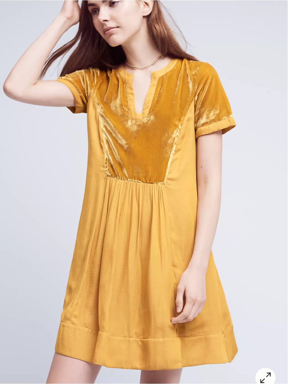 Maeve by Anthropologie Velvet Tunic Dress in mustard, Size S
